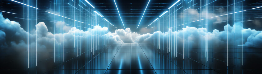 A stunning visual of ethereal light beams cutting through clouds, creating an otherworldly atmosphere. Perfect for themes of innovation, futurism, and digital landscapes.