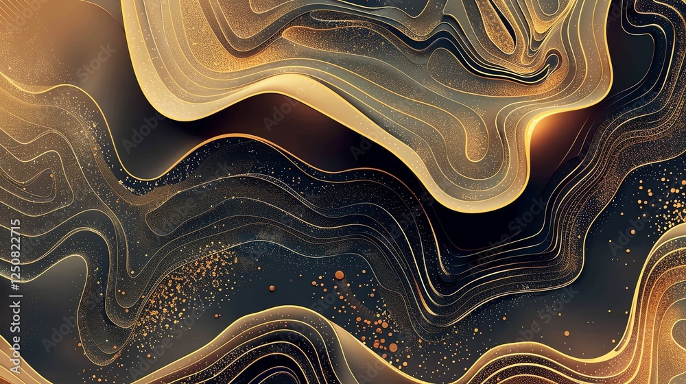 Sticker an abstract background with gold lines and glitter.