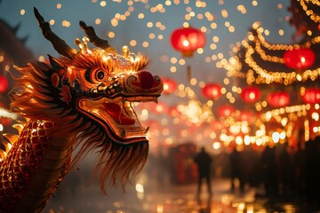 Fototapeta premium Illuminated chinese dragon celebrating lunar new year festivities