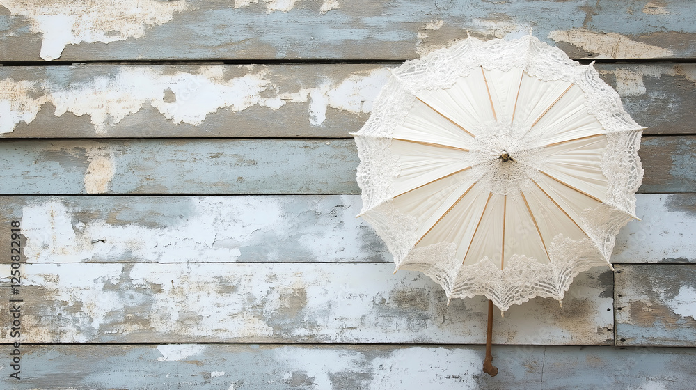 Wall mural A charming lace parasol placed against a distressed wooden backdrop