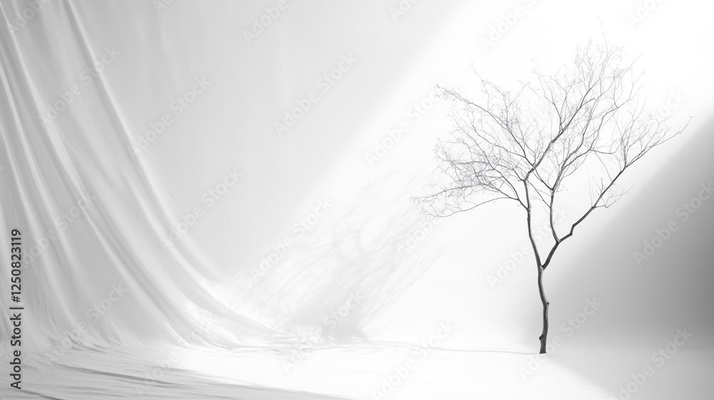 Poster white abstract room with tree background minimalism copy space