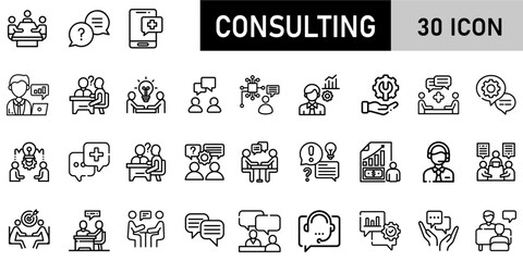 Minimalist Consulting Icon Pack | 30 Outline Vector Icons, Editable stroke. 