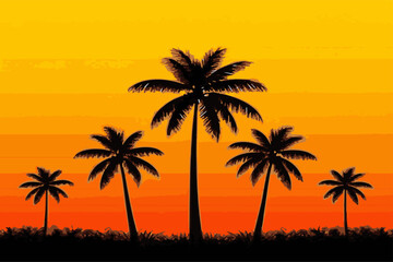 illustration sunset sea coconut tree sea light landscape