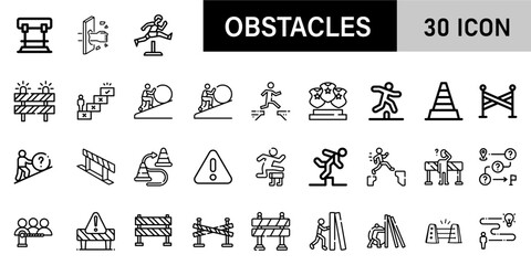 Minimalist Obstacles Icon Pack | 30 Outline Vector Icons, Editable stroke. 