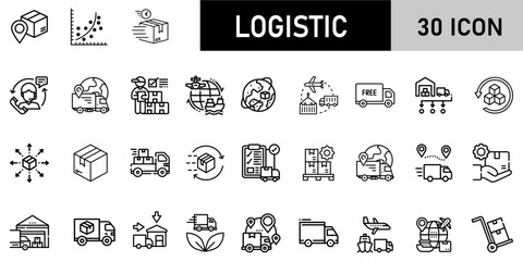 Minimalist Logistic Icon Pack | 30 Outline Vector Icons, Editable stroke. 