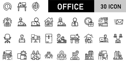 Minimalist Office Icon Pack | 30 Outline Vector Icons, Editable stroke. 