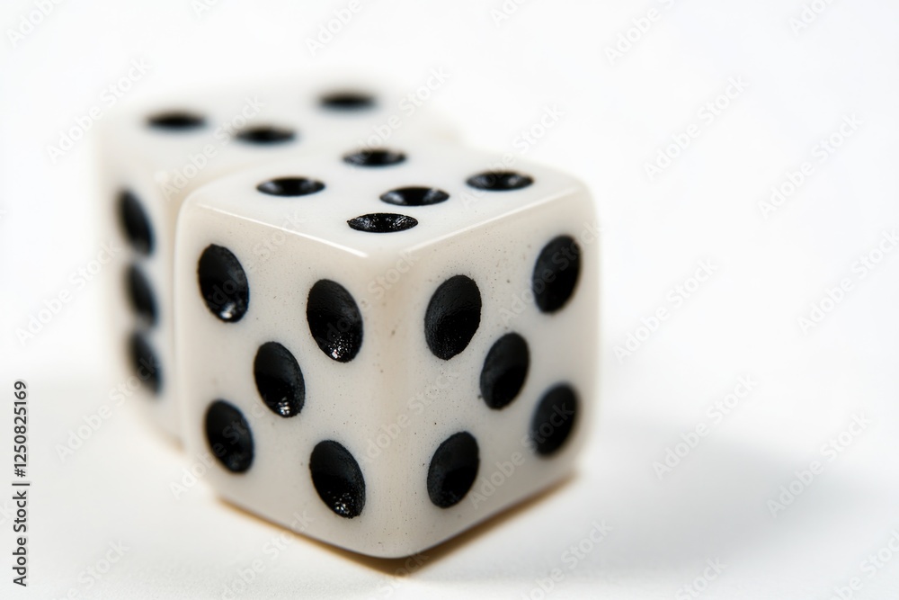 Poster two white dice with black dots on each side, great for gaming or design
