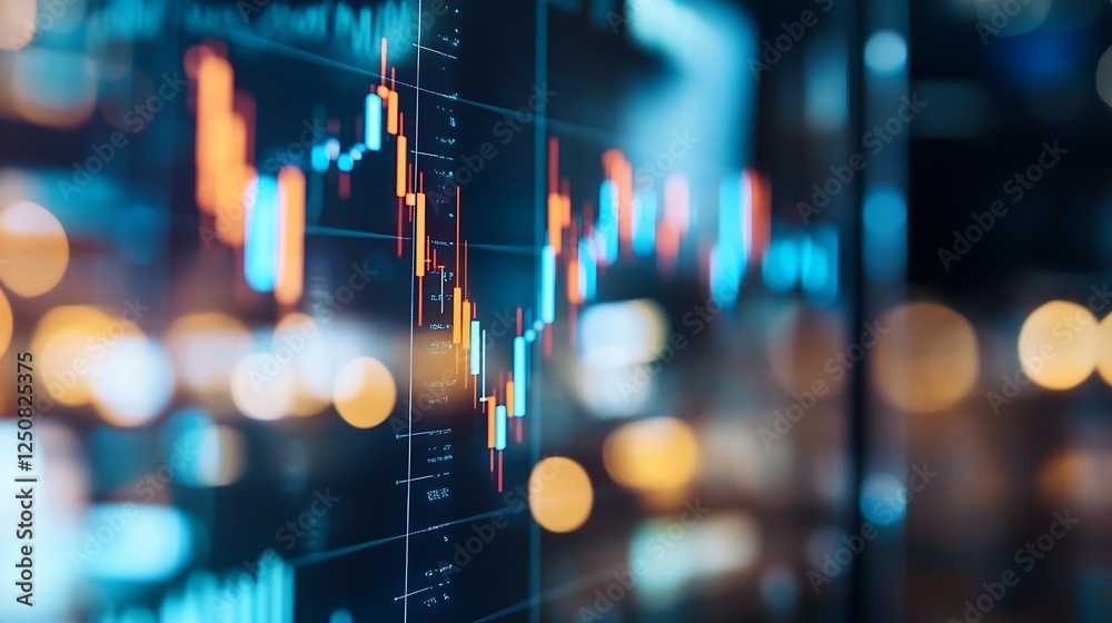 Aufkleber Dynamic stock market graph display with colorful candlestick patterns and glowing lights in a modern setting : Generative AI
