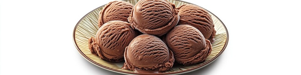 Fototapeta premium A plate with a generous serving of chocolate ice cream on a clean white surface