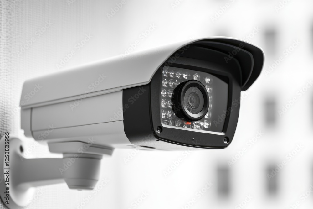 Poster a security camera is mounted on the side of a building, providing surveillance coverage