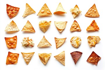 Naklejka premium A white table set with tortilla chips and melted cheese, perfect for a quick snack or party appetizer