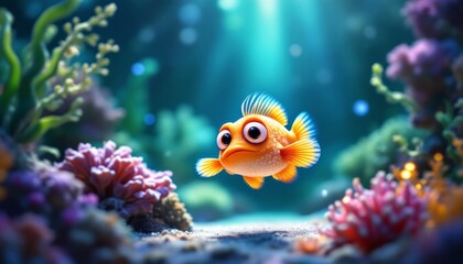 Adorable Animated Clownfish in Vibrant Underwater Scene: A Digital Masterpiece