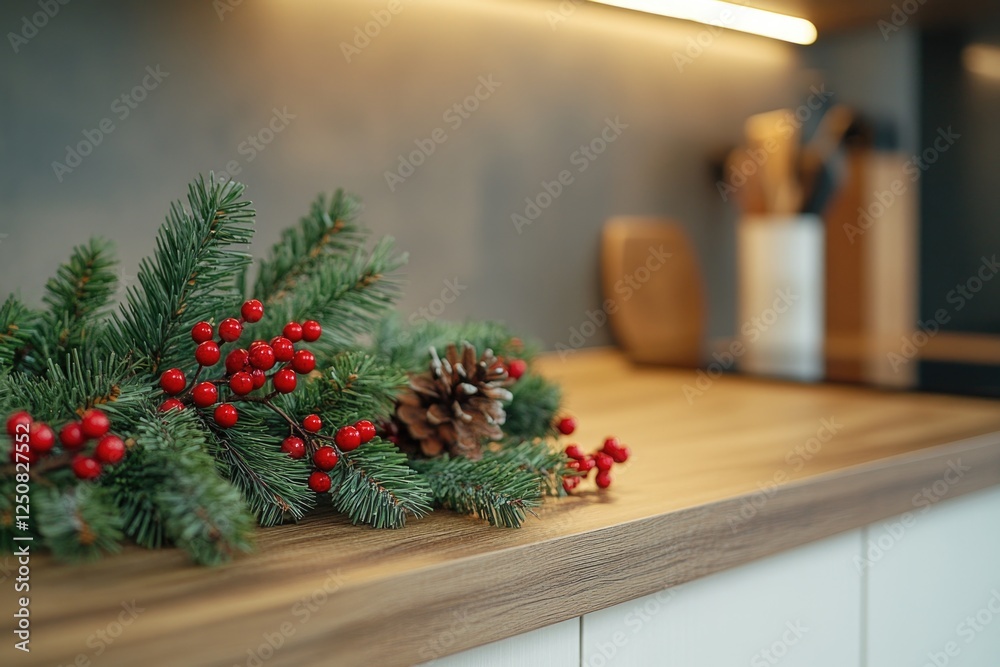 Poster A detailed view of a pine branch on a countertop