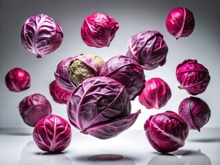 Red cabbage, architectural style food photography, abstract white backdrop.