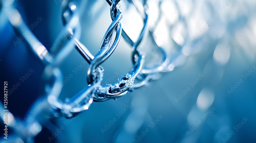 Poster CloseUp of Chain Link Fence Grid Displaying Strength and Durability in a Subtle Light : Generative AI