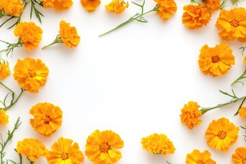 Obraz premium A bouquet of bright yellow flowers arranged in a circle on a white surface