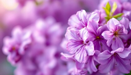 Closeup of Delicate Light Purple Flowers Blossoming in Springtime Garden
