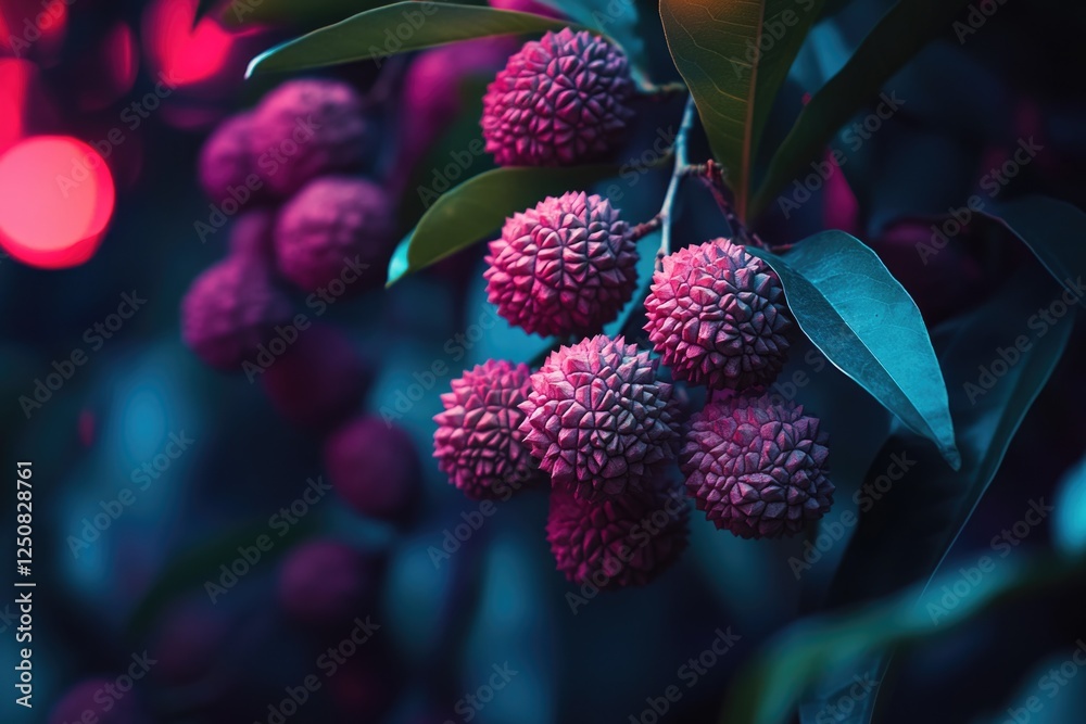 Poster close-up shot of a bunch of fruit hanging from a tree branch