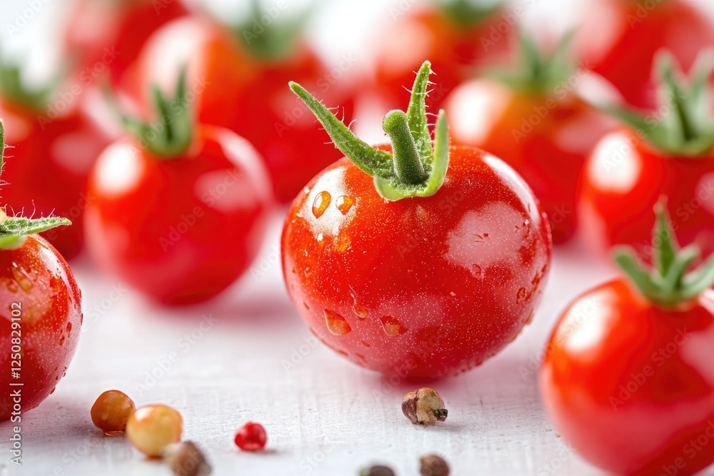 Poster fresh tomatoes arranged on a table