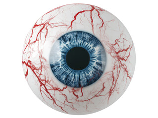 Isolated Detailed Human Eyeball with Blue Iris and Blood Vessels, a Biological Marvel