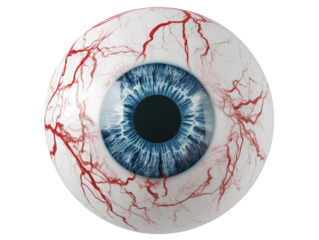 Isolated Detailed Human Eyeball with Blue Iris and Blood Vessels, a Biological Marvel