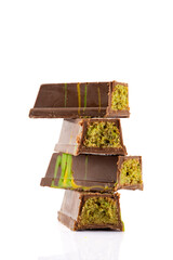 Chocolate bar filled with pistachio kunafa. Dubai chocolate