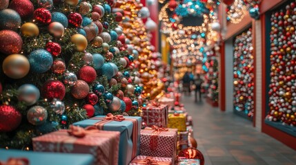 Festive Holiday Decor with Christmas Trees and Colorful Ornaments