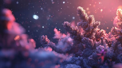 Fototapeta premium Ethereal Winter Landscape with Snowflakes and Frosty Pine Branches