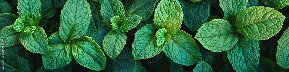 Poster a close-up shot of a cluster of green leaves with intricate details