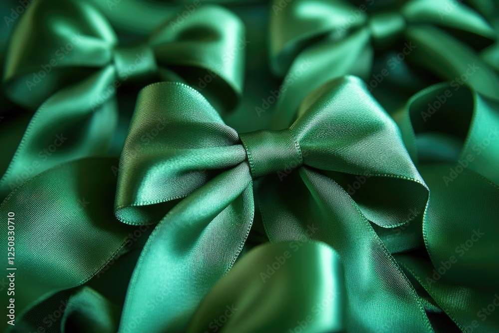 Poster A close-up shot of a bunch of green bows, ideal for decorating occasions or adding a pop of color to your design