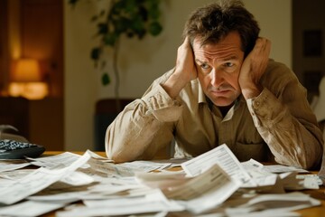 Homeowner in distress overwhelmed by rising bills and financial strain. Generative AI