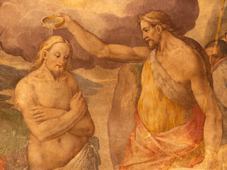 SPELLO, ITALY - MAY 18, 2024: The fresco of Baptism of Jesus in the church Collegiata di San...