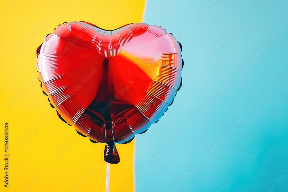 Poster A red heart-shaped balloon floating in the air, tied to a string