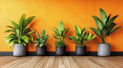 Orange wall interior plants potted home decor
