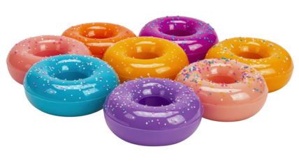 Isolated Collection of Colorful Donut-Shaped Containers with Sprinkles