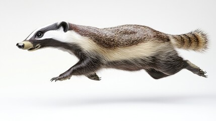 Fototapeta premium A badger jumps high into the air, capturing a moment of joy and playfulness
