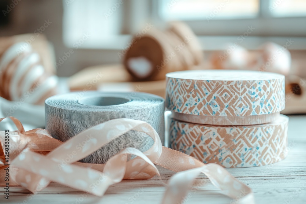 Poster a pair of rolls of tape sitting on a flat surface, ready for use