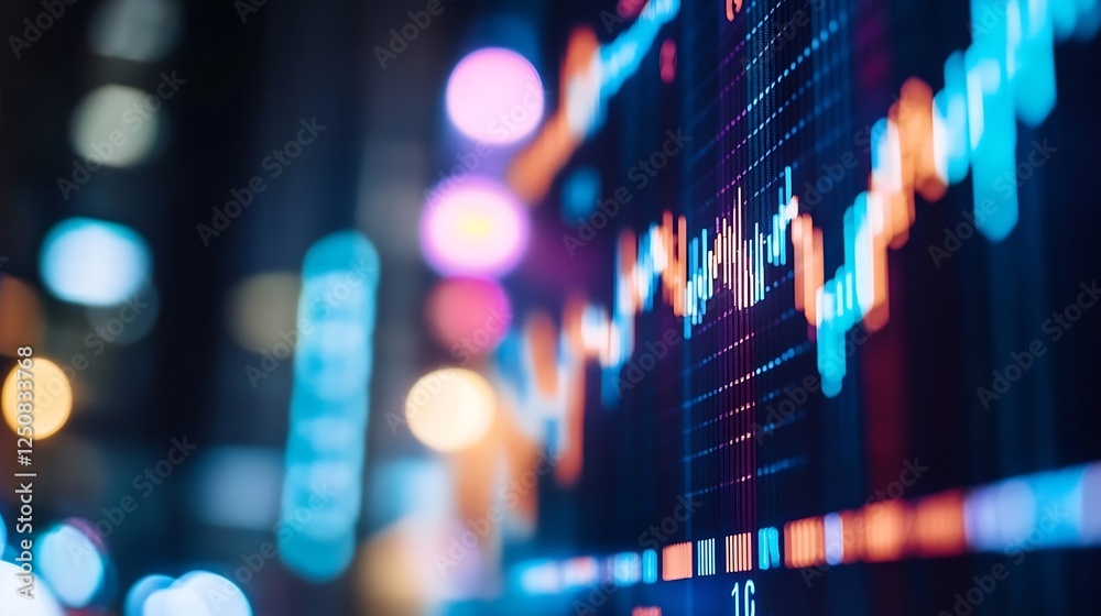 Leinwandbilder Colorful stock market data visualization with graphs and light bokeh effects : Generative AI