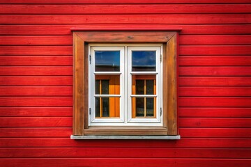 Wooden Frame Window on a Red Wall House