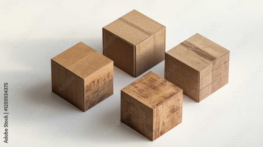 Poster a collection of four wooden cubes arranged neatly on a white background