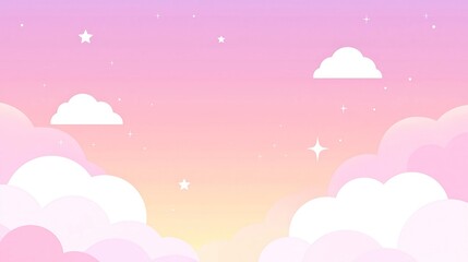 Fototapeta premium Pastel Cloud Doodle Art, whimsical clouds adorned with stars, minimalist backdrop exuding tranquility, inviting imagination and creativity in an open space.