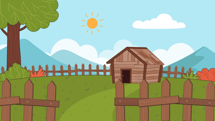 Old house in the hills vector illustration