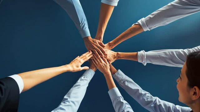 Stack of hands showing unity and teamwork