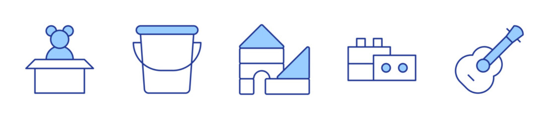 guitar, bucket, blocks, toy. Toys Icon vector illustration. Line Duotone style. Editable stroke