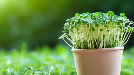 Vibrant Microgreens in a Pot, a Symbol of Freshness and Growth