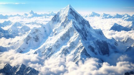 Fototapeta premium Majestic Himalayan Peaks Soaring Above Cloudscape: A Breathtaking Aerial View of Snow-Capped Mountains