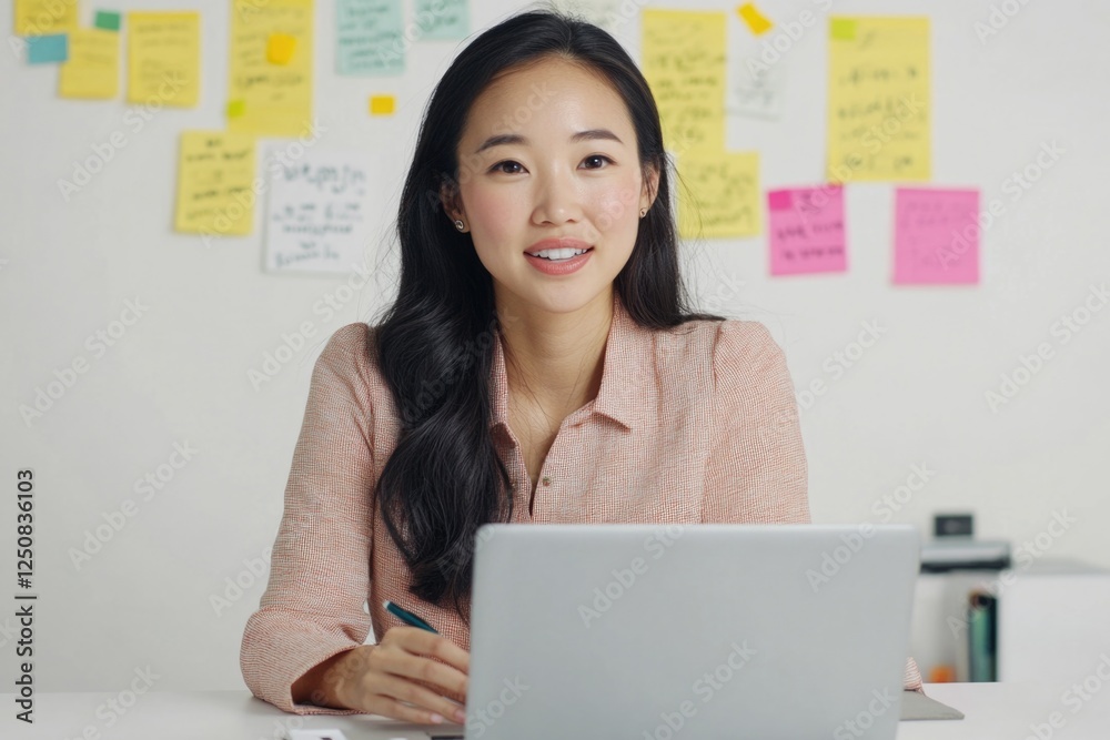 Poster a person sitting in front of a laptop computer, possibly working or browsing