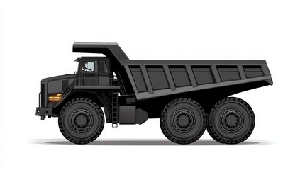 Black dump truck, side view, isolated, mining, transport