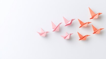 Origami Birds in Motion, whimsical doodle art capturing the essence of delicate paper creations, set against a minimalist backdrop with ample free space for imagination.