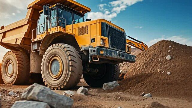 Open pit mine industry, big yellow mining truck for coal anthracite